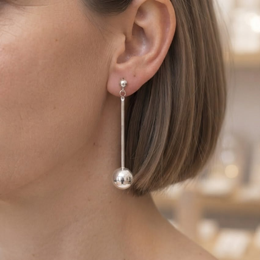 Aretes largos Bolita | Plata
