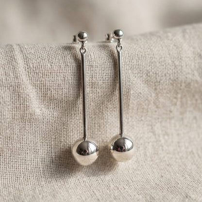 Aretes largos Bolita | Plata