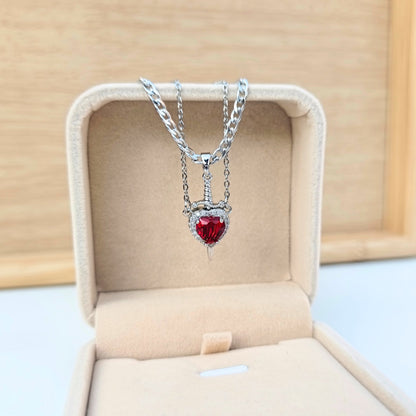 Collares pareja | Corazón y Espada Plateado