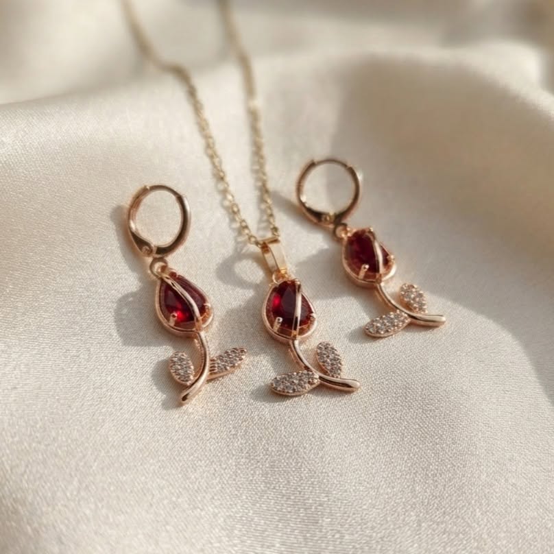 Juego Collar y Aretes "Tulipán"