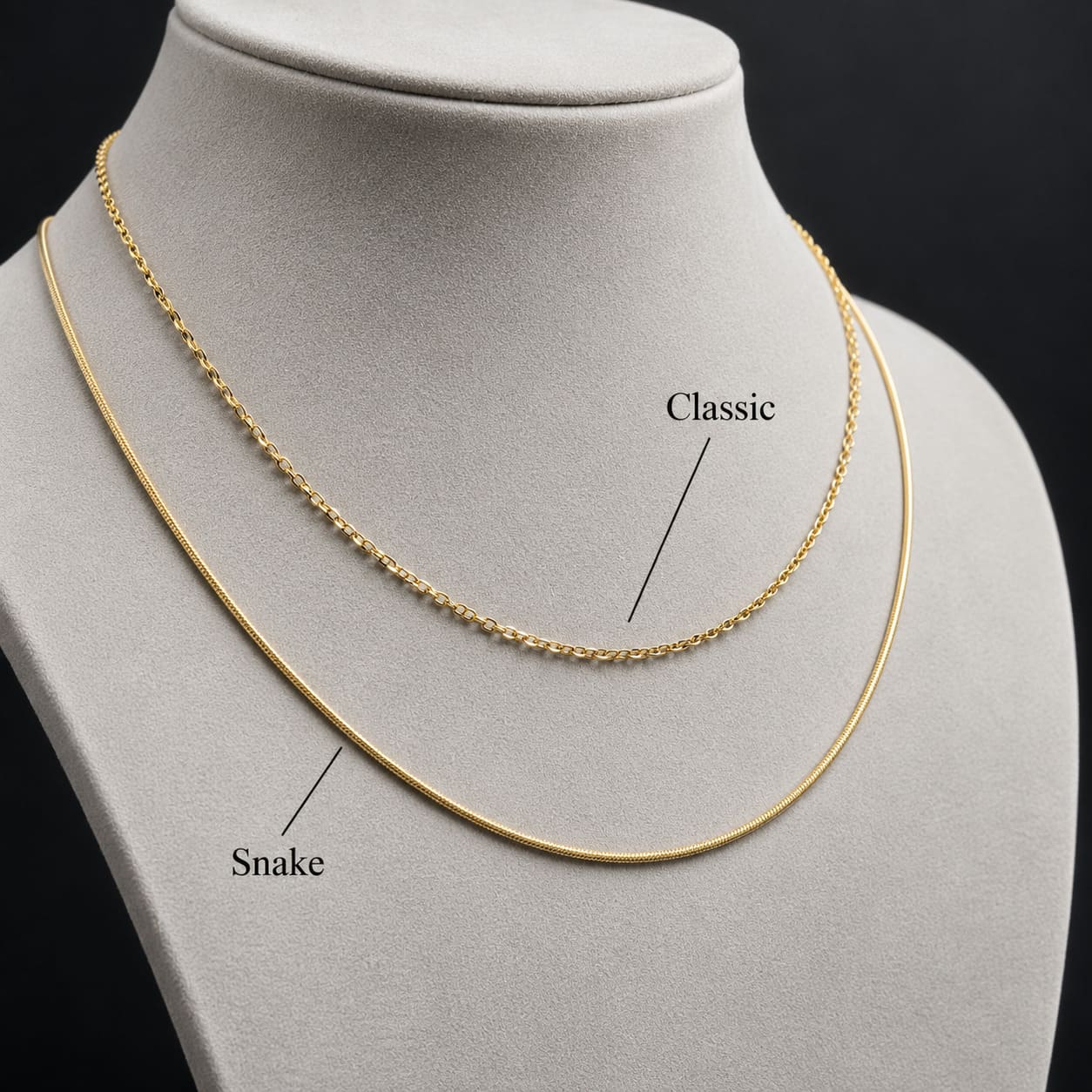 Modelos de cadena disponibles en dorado: Classic y Snake