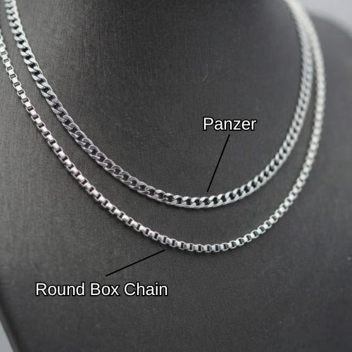 Modelos de cadena disponibles en plateado: Panzer y Round Box Chain