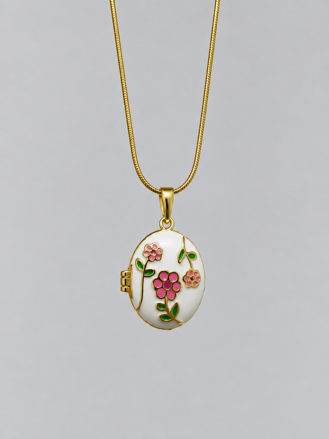 Collar relicario Ovalado con Flores de Colores