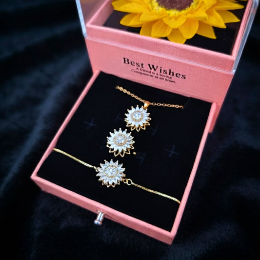 Set Giratorio Collar + Anillo + Pulsera Girasol